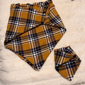 Plaid Fringe Scarf in Mustard and Navy